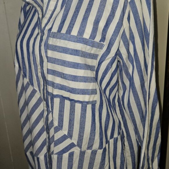 STUDIO 1886 Blue White Asymmetrical Striped Tunic Blouse Ladies L 12 14 - Picture 5 of 5
